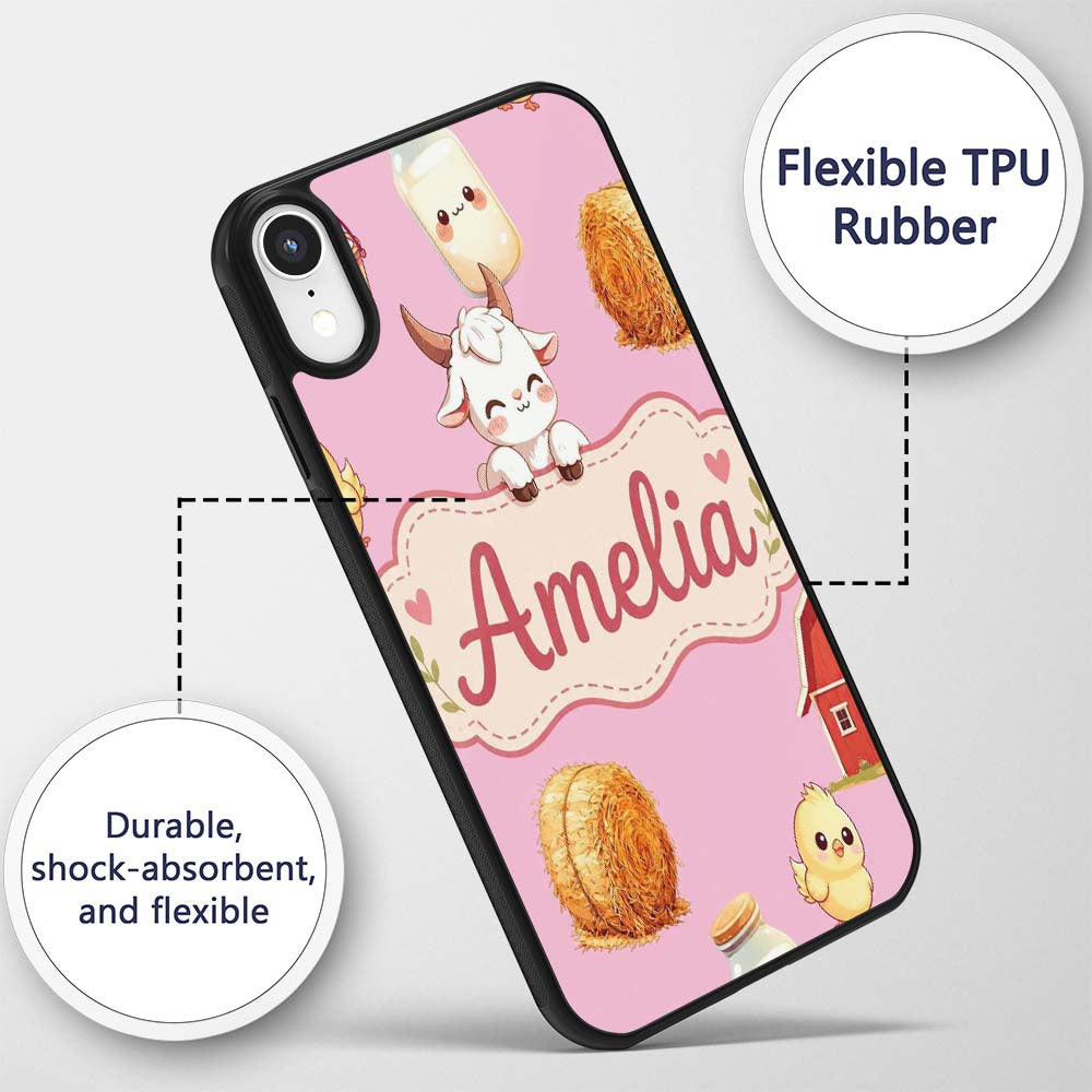 Cute Farm Goat Barn Hay Bale Chick Milk Bucket Custom Name Protective Phone Case Mobile Cover Durable Everyday Smartphone Shock Resistant