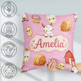 Custom Name Cute Farm Goat Barn Hay Bale Chick Milk Bucket Pink Square Filled Cushion Throw Pillow Sofa Bed Home Decor Zip Washable UK Made