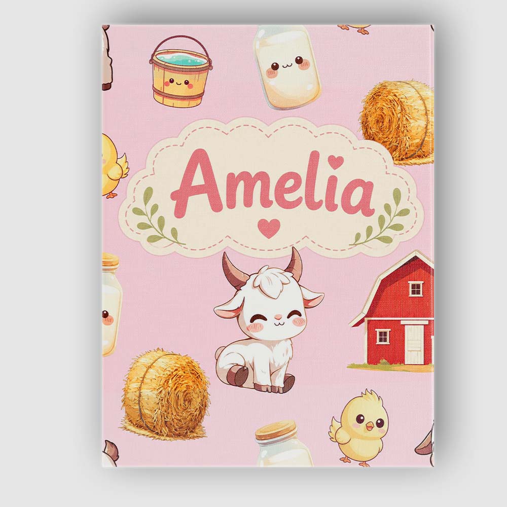 Personalised Name Cute Farm Goat Barn Hay Custom  Unique Gift Idea Elegant Feature Canvas Wall Art Print Decor Picture Ready to Hang