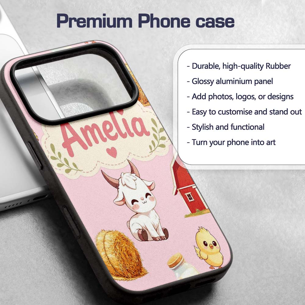 Cute Farm Goat Barn Hay Bale Chick Milk Bucket Custom Name Protective Phone Case Mobile Cover Durable Everyday Smartphone Shock Resistant