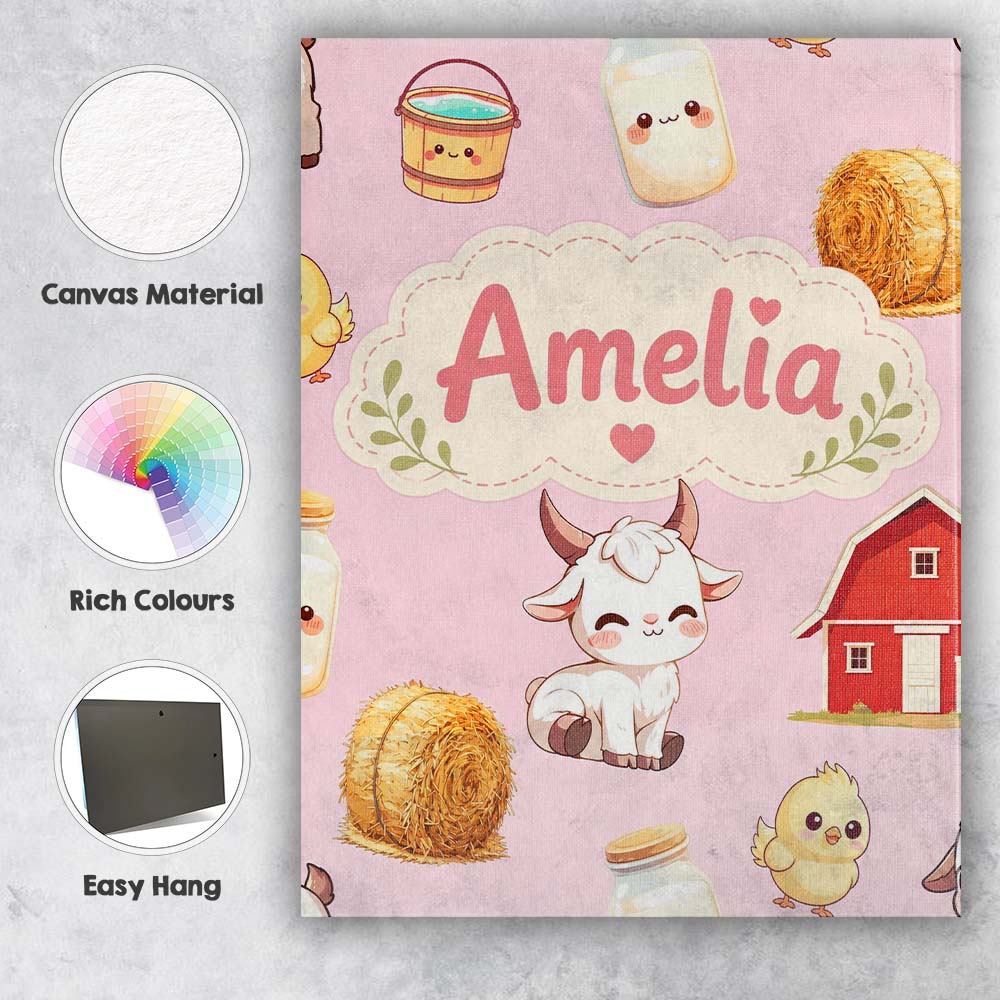 Personalised Name Cute Farm Goat Barn Hay Custom  Unique Gift Idea Elegant Feature Canvas Wall Art Print Decor Picture Ready to Hang