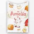 Cute Farm Goat Barn Hay Bale Chick Milk Bucket Grey Background  Personalised Custom Name Super Soft Fleece Blanket Bed Sofa Throw