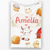 Cute Farm Goat Barn Hay Bale Chick Milk Bucket Grey Background  Personalised Custom Name Super Soft Fleece Blanket Bed Sofa Throw