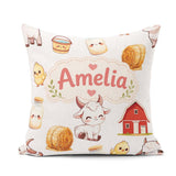 Custom Name Cute Farm Goat Barn Hay Bale Chick Milk Bucket Grey Square Filled Cushion Throw Pillow Sofa Bed Home Decor Zip Washable UK Made