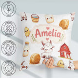 Custom Name Cute Farm Goat Barn Hay Bale Chick Milk Bucket Grey Square Filled Cushion Throw Pillow Sofa Bed Home Decor Zip Washable UK Made