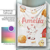 Cute Farm Goat Barn Hay Bale Chick Milk Bucket Grey Background  Personalised Custom Name Super Soft Fleece Blanket Bed Sofa Throw