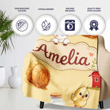 Cute Farm Goat Barn Hay Bale Chick Milk Bucket Yellow Background  Personalised Custom Name Super Soft Fleece Blanket Bed Sofa Throw