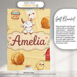 Cute Farm Goat Barn Hay Bale Chick Milk Bucket Yellow Background  Personalised Custom Name Super Soft Fleece Blanket Bed Sofa Throw