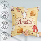 Custom Name Farm Goat Barn Hay Bale Chick Milk Bucket Background Square Filled Cushion Throw Pillow Sofa Bed Home Decor Zip Washable UK Made