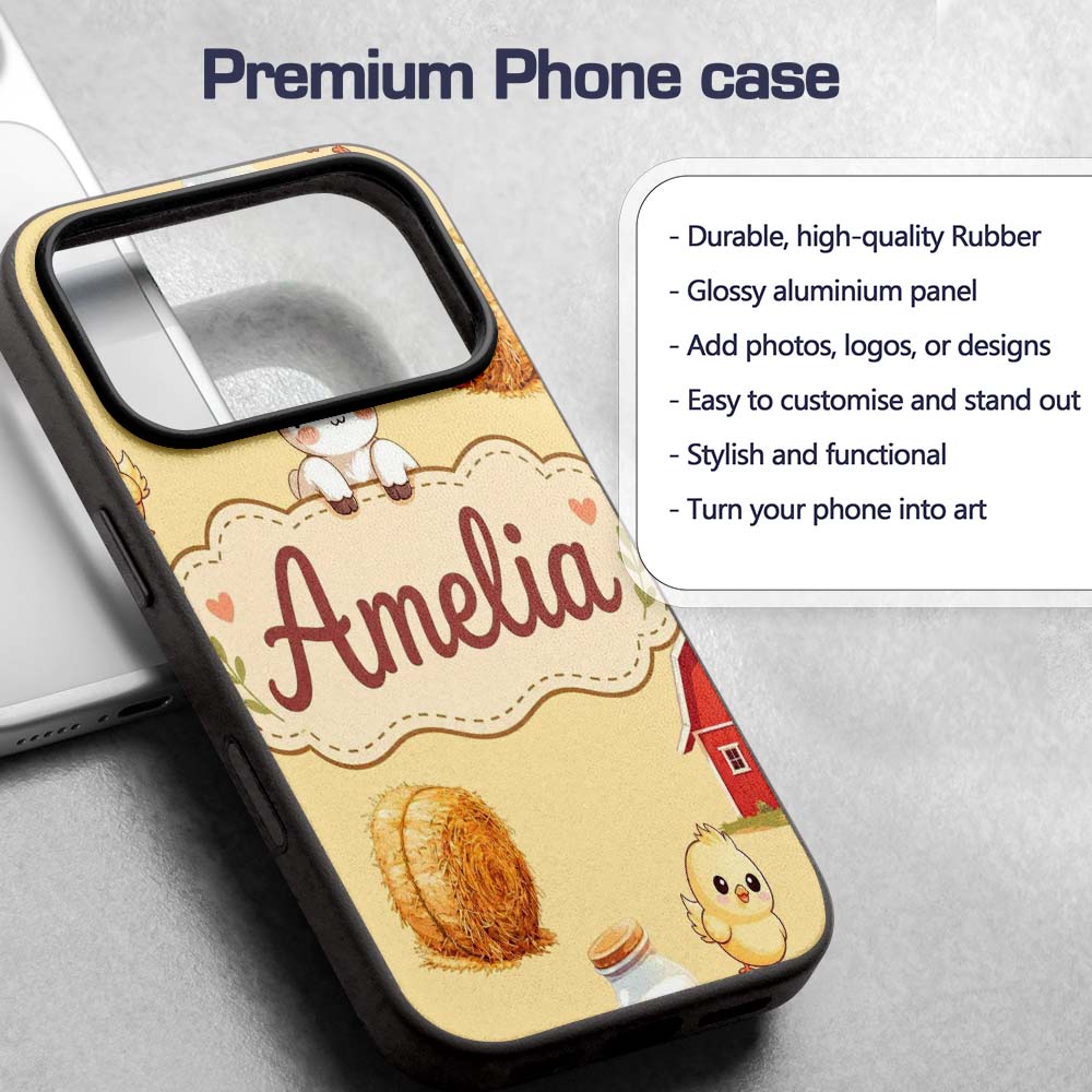 Cute Farm Goat Barn Hay Bale Chick Milk Bucket Custom Name Protective Phone Case Mobile Cover Durable Everyday Smartphone Shock Resistant