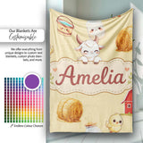 Cute Farm Goat Barn Hay Bale Chick Milk Bucket Yellow Background  Personalised Custom Name Super Soft Fleece Blanket Bed Sofa Throw
