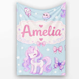 Cute Pastel Unicorn Butterfly Candy Stars Blue Background Seamless  Personalised Custom Name Super Soft Fleece Blanket Bed Sofa Throw