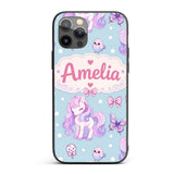 Cute Pastel Unicorn Butterfly Candy Stars Blue Custom Name Protective Phone Case Mobile Cover Durable Everyday Smartphone Shock Resistant