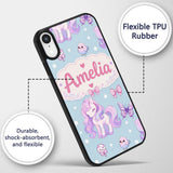 Cute Pastel Unicorn Butterfly Candy Stars Blue Custom Name Protective Phone Case Mobile Cover Durable Everyday Smartphone Shock Resistant