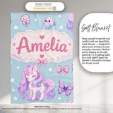 Cute Pastel Unicorn Butterfly Candy Stars Blue Background Seamless  Personalised Custom Name Super Soft Fleece Blanket Bed Sofa Throw