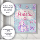 Personalised Name Cute Pastel Unicorn Custom Modern Room Accent Creative Decorator Style Canvas Wall Art Print Decor Picture Ready to Hang