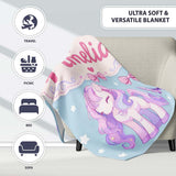 Cute Pastel Unicorn Butterfly Candy Stars Blue Background Seamless  Personalised Custom Name Super Soft Fleece Blanket Bed Sofa Throw