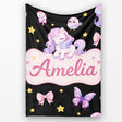 Cute Pastel Unicorn Butterfly Candy Stars Black Background Seamless  Personalised Custom Name Super Soft Fleece Blanket Bed Sofa Throw