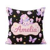 Custom Name Pastel Unicorn Candy Stars Black Background Seamless Square Filled Cushion Throw Pillow Sofa Bed Home Decor Zip Washable UK Made