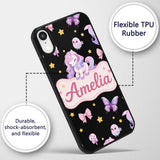 Cute Pastel Unicorn Butterfly Candy Stars Black Custom Name Protective Phone Case Mobile Cover Durable Everyday Smartphone Shock Resistant