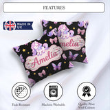 Custom Name Pastel Unicorn Candy Stars Black Background Seamless Square Filled Cushion Throw Pillow Sofa Bed Home Decor Zip Washable UK Made