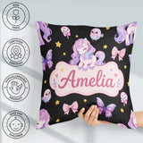 Custom Name Pastel Unicorn Candy Stars Black Background Seamless Square Filled Cushion Throw Pillow Sofa Bed Home Decor Zip Washable UK Made