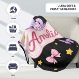 Cute Pastel Unicorn Butterfly Candy Stars Black Background Seamless  Personalised Custom Name Super Soft Fleece Blanket Bed Sofa Throw