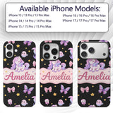 Cute Pastel Unicorn Butterfly Candy Stars Black Custom Name Protective Phone Case Mobile Cover Durable Everyday Smartphone Shock Resistant