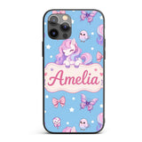 Cute Pastel Unicorn Butterfly Candy Stars Blue Custom Name Protective Phone Case Mobile Cover Durable Everyday Smartphone Shock Resistant