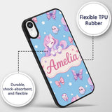 Cute Pastel Unicorn Butterfly Candy Stars Blue Custom Name Protective Phone Case Mobile Cover Durable Everyday Smartphone Shock Resistant