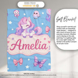Cute Pastel Unicorn Butterfly Candy Stars Blue Background Seamless  Personalised Custom Name Super Soft Fleece Blanket Bed Sofa Throw