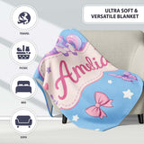 Cute Pastel Unicorn Butterfly Candy Stars Blue Background Seamless  Personalised Custom Name Super Soft Fleece Blanket Bed Sofa Throw