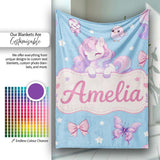 Cute Pastel Unicorn Butterfly Candy Stars Blue Background Seamless  Personalised Custom Name Super Soft Fleece Blanket Bed Sofa Throw