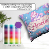 Custom Name Pastel Unicorn Butterfly Candy Stars Blue Background Square Filled Cushion Throw Pillow Sofa Bed Home Decor Zip Washable UK Made