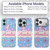 Cute Pastel Unicorn Butterfly Candy Stars Blue Custom Name Protective Phone Case Mobile Cover Durable Everyday Smartphone Shock Resistant
