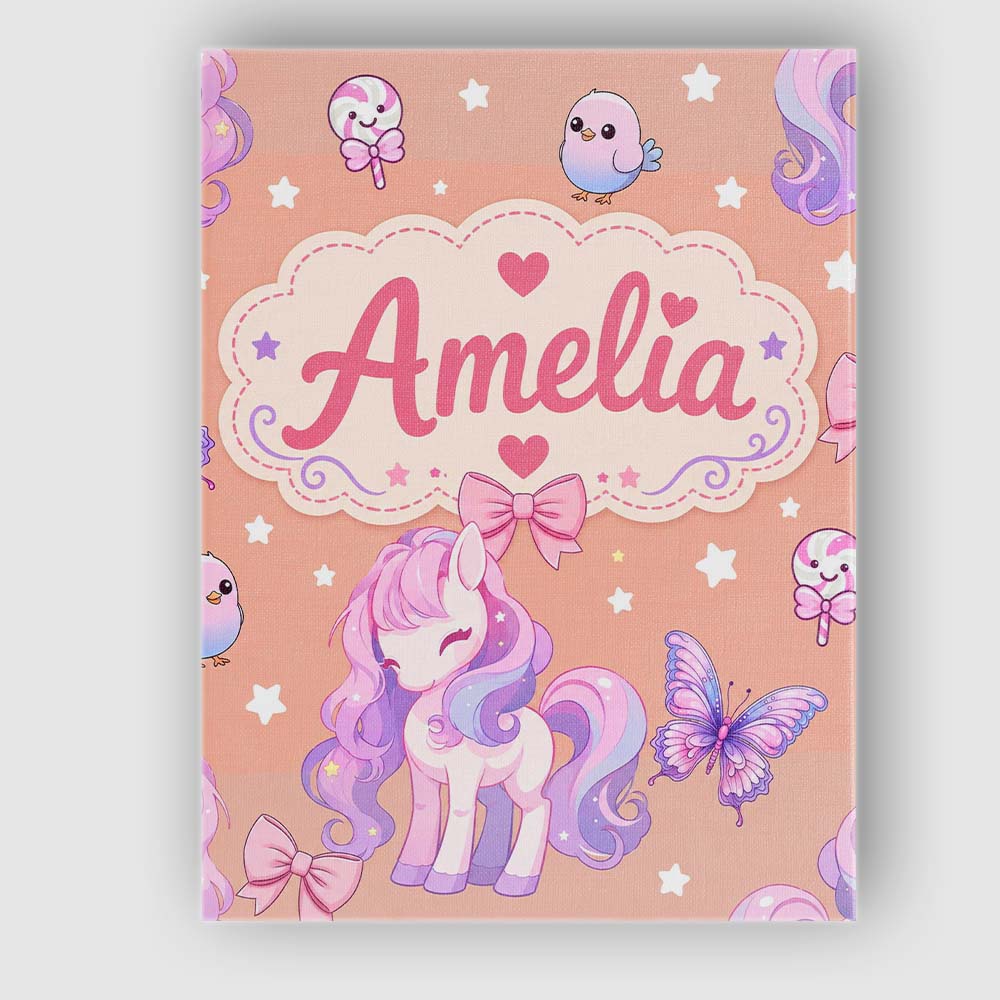 Personalised Name Cute Pastel Unicorn Custom Modern Room Accent Creative Decorator Style Canvas Wall Art Print Decor Picture Ready to Hang