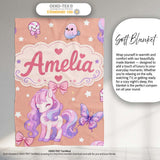 Cute Pastel Unicorn Butterfly Candy Stars Peach Background Seamless  Personalised Custom Name Super Soft Fleece Blanket Bed Sofa Throw