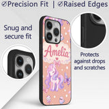 Cute Pastel Unicorn Butterfly Candy Stars Peach Custom Name Protective Phone Case Mobile Cover Durable Everyday Smartphone Shock Resistant