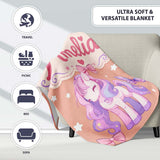 Cute Pastel Unicorn Butterfly Candy Stars Peach Background Seamless  Personalised Custom Name Super Soft Fleece Blanket Bed Sofa Throw