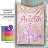 Cute Pastel Unicorn Butterfly Candy Stars Peach Background Seamless  Personalised Custom Name Super Soft Fleece Blanket Bed Sofa Throw