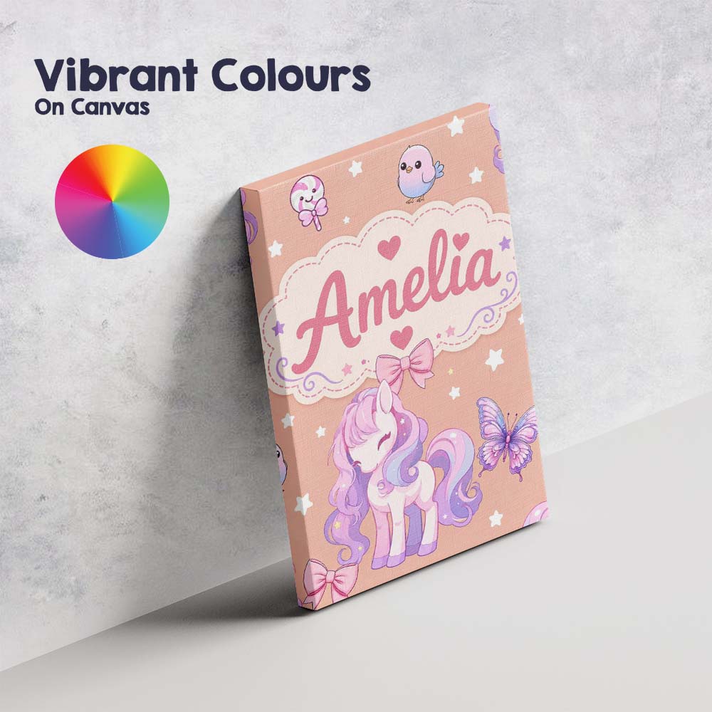 Personalised Name Cute Pastel Unicorn Custom Modern Room Accent Creative Decorator Style Canvas Wall Art Print Decor Picture Ready to Hang