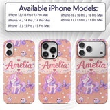 Cute Pastel Unicorn Butterfly Candy Stars Peach Custom Name Protective Phone Case Mobile Cover Durable Everyday Smartphone Shock Resistant