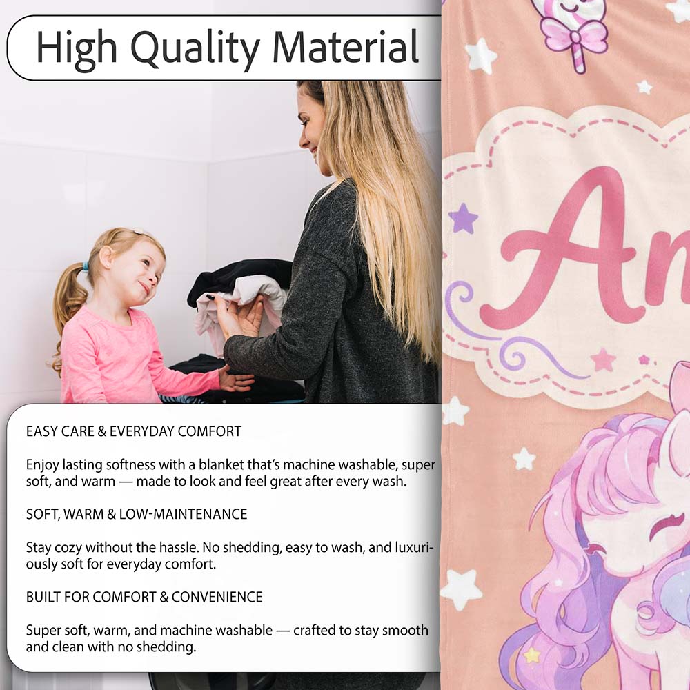 Cute Pastel Unicorn Butterfly Candy Stars Peach Background Seamless  Personalised Custom Name Super Soft Fleece Blanket Bed Sofa Throw