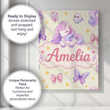 Personalised Name Cute Pastel Unicorn Custom Modern Room Accent Creative Decorator Style Canvas Wall Art Print Decor Picture Ready to Hang