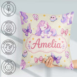 Custom Name Pastel Unicorn Candy Stars Cream Background Seamless Square Filled Cushion Throw Pillow Sofa Bed Home Decor Zip Washable UK Made
