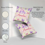 Custom Name Pastel Unicorn Candy Stars Cream Background Seamless Square Filled Cushion Throw Pillow Sofa Bed Home Decor Zip Washable UK Made