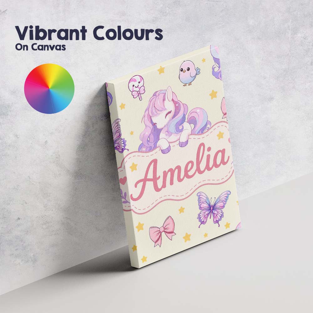 Personalised Name Cute Pastel Unicorn Custom Modern Room Accent Creative Decorator Style Canvas Wall Art Print Decor Picture Ready to Hang