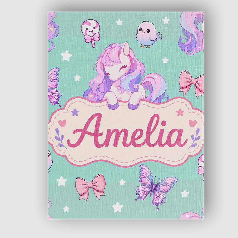 Personalised Name Cute Pastel Unicorn Custom Modern Room Accent Creative Decorator Style Canvas Wall Art Print Decor Picture Ready to Hang