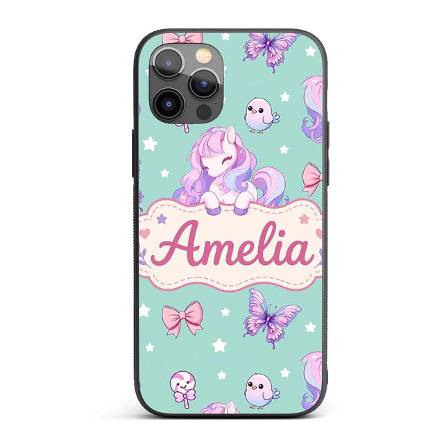 Cute Pastel Unicorn Butterfly Candy Stars Mint Custom Name Protective Phone Case Mobile Cover Durable Everyday Smartphone Shock Resistant