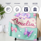 Cute Pastel Unicorn Butterfly Candy Stars Mint Background Seamless  Personalised Custom Name Super Soft Fleece Blanket Bed Sofa Throw